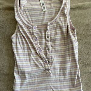 Latched Mama Lavender and Cream Striped Ribbed Nursing Tank